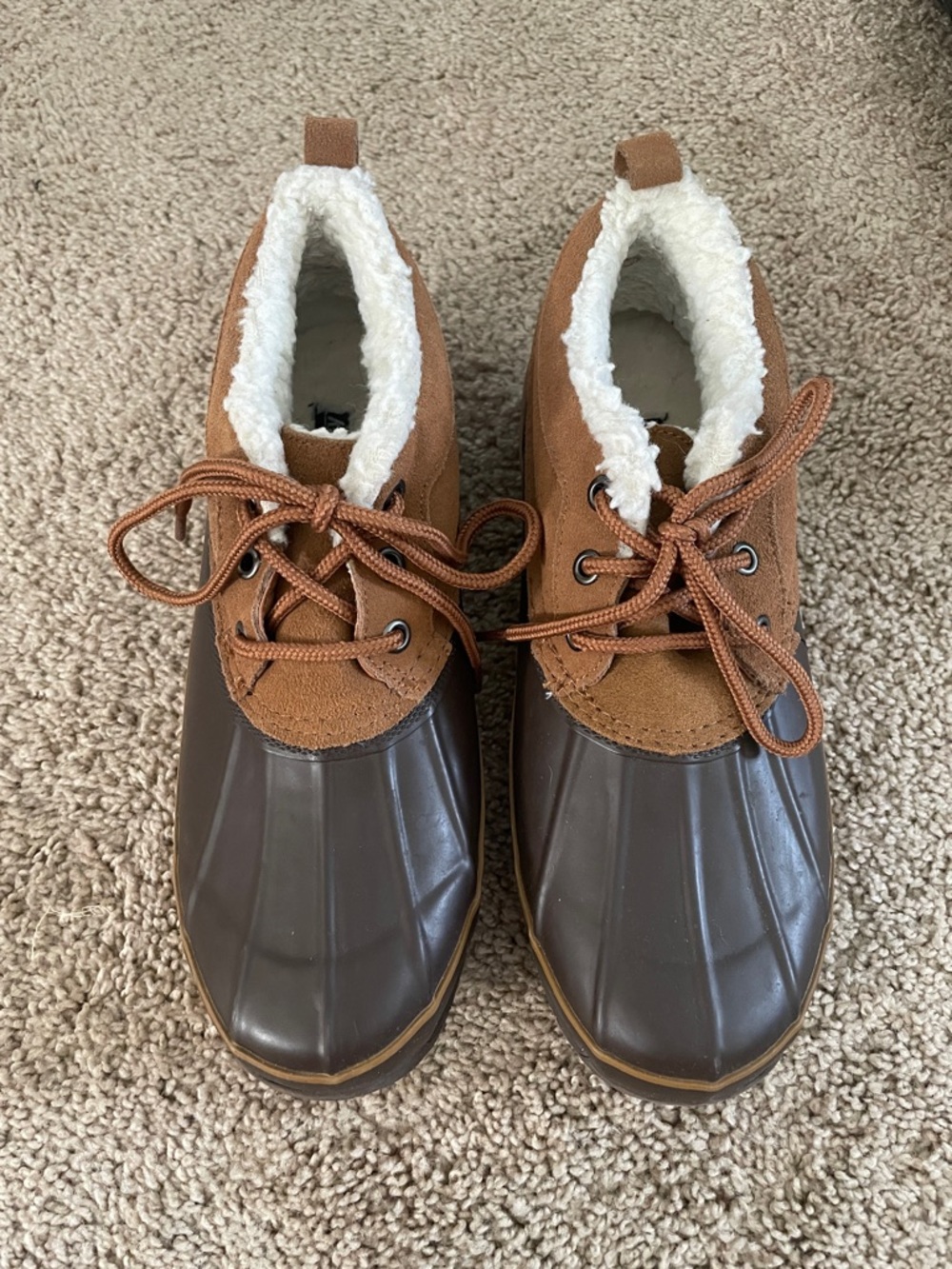Brown Waterproof Duck Boots with Sherpa Lining